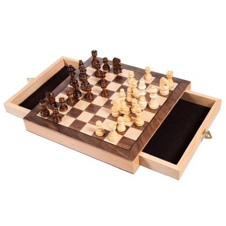 Toy Time Elegant Inlaid Wood Chess Cabinet with Staunton Wood Chessmen 183017SZM